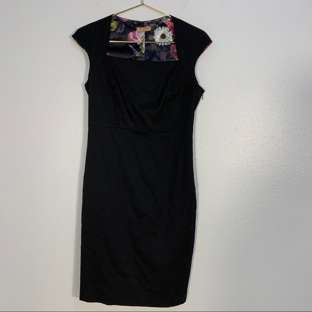 Ted Baker London Black Cap Sleeve Wool Blend Dress
